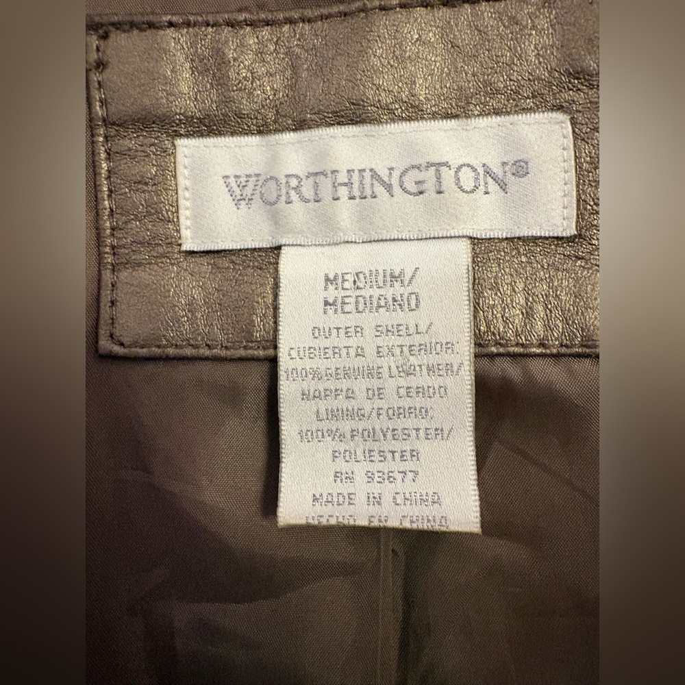 Worthington Metallic Lambskin Genuine Leather Blazer Y2K Glam Statement Jacket - Picture 4 of 12